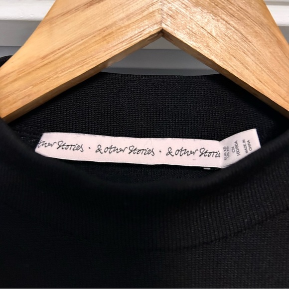 & Other Stories The Little Black Asymmetric Mini Dress Long Sheer Sleeves XS - Picture 3 of 7